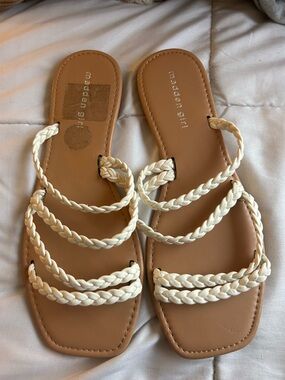 Madden Girl Cream Braided Strap Tan Footbed Sandals